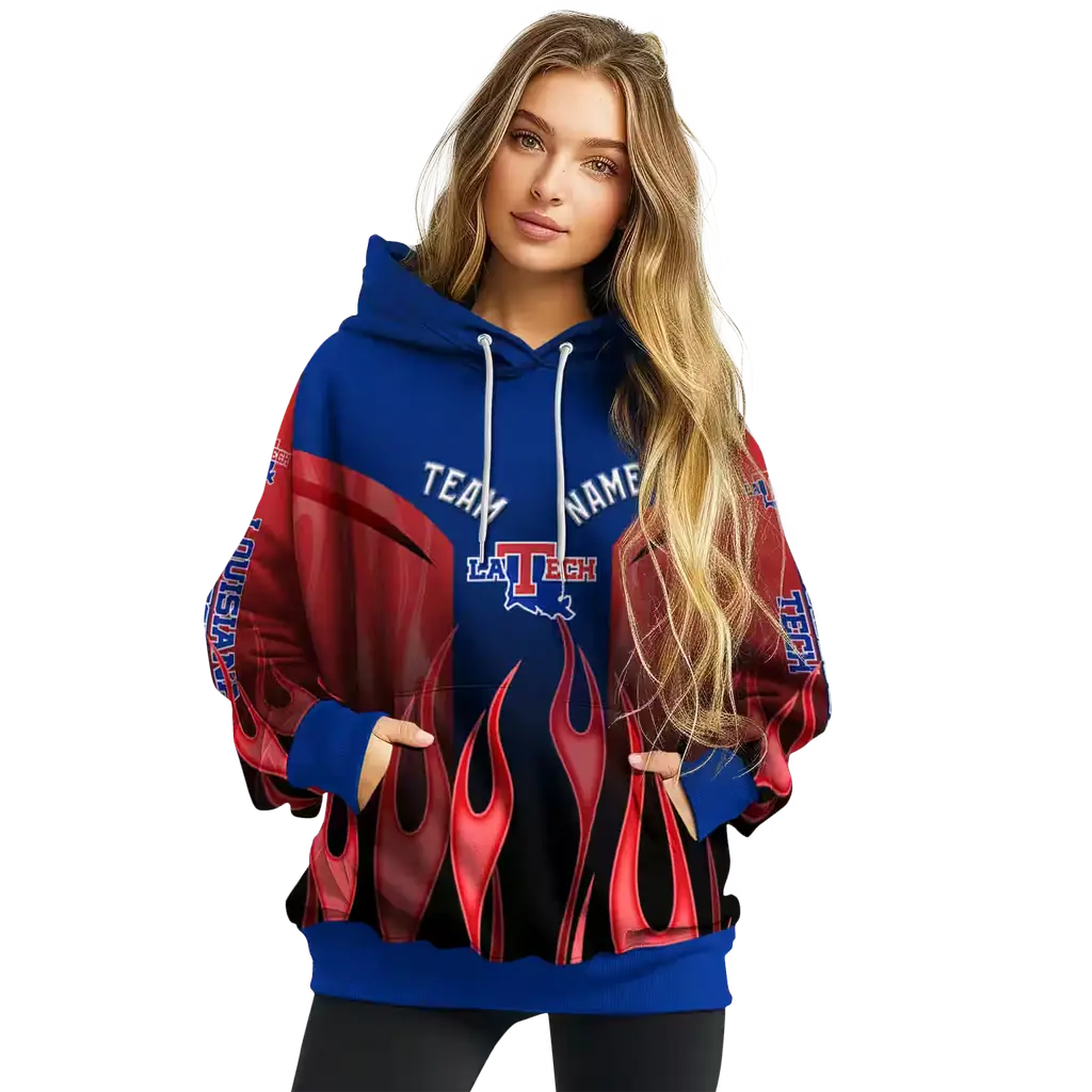 custom la tech flame design blue hoodie high quality custom la tech flame design blue hoodie high quality