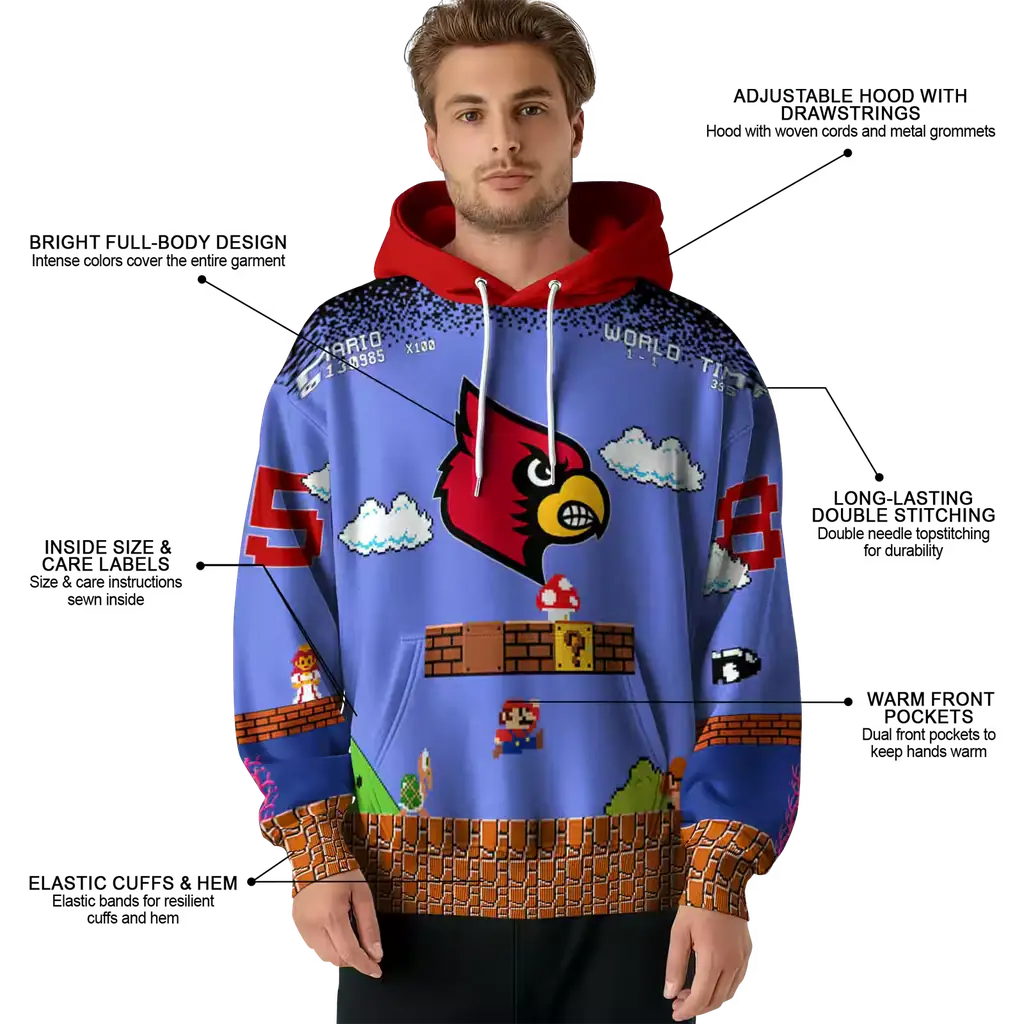 custom louisville cardinals mario blue black hoodie latest model custom louisville cardinals mario blue black hoodie latest model