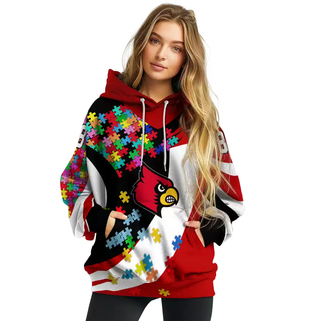 custom louisville cardinals puzzle pieces red hoodie high quality custom louisville cardinals puzzle pieces red hoodie high quality