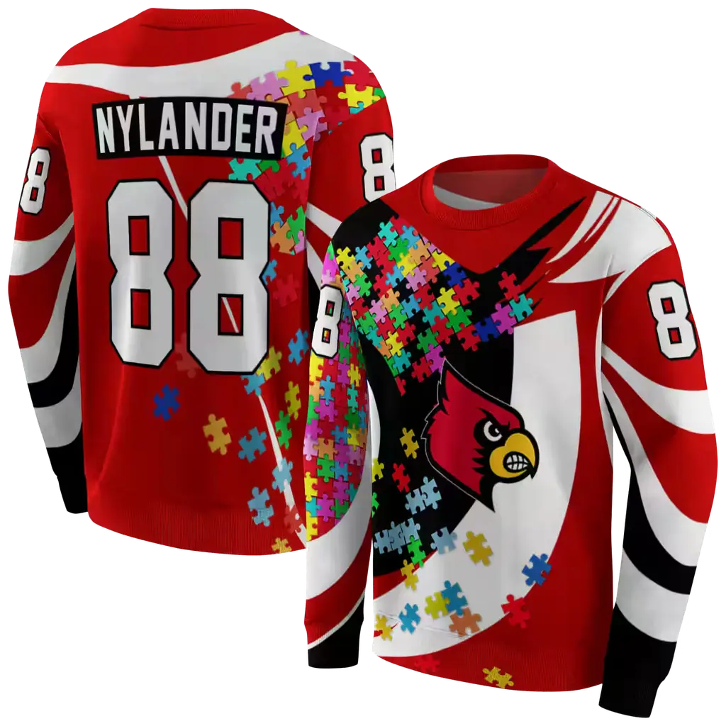 custom louisville cardinals puzzle pieces red hoodie premium grade custom louisville cardinals puzzle pieces red hoodie premium grade