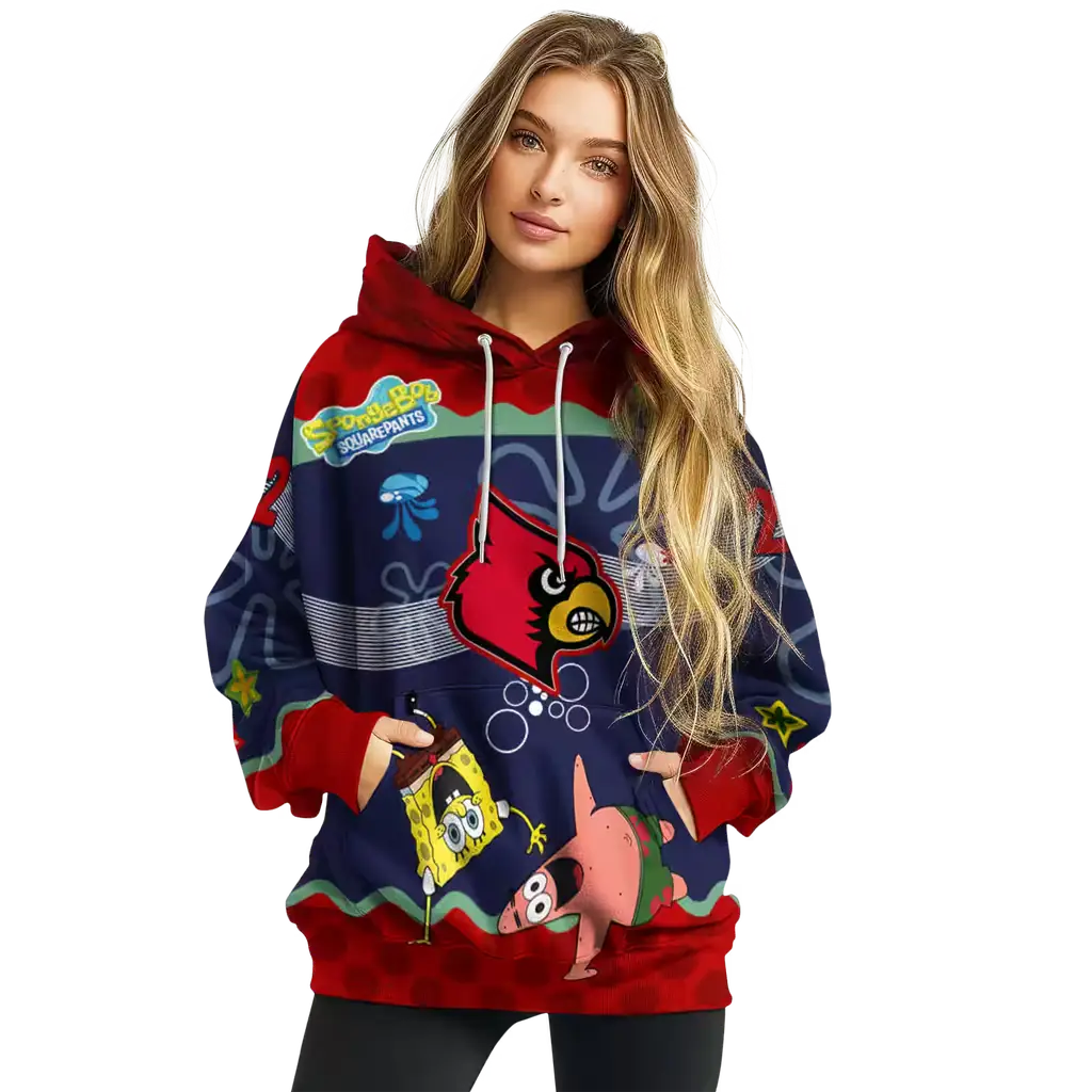 custom louisville cardinals spongebob patrick star red navy hoodie high quality custom louisville cardinals spongebob patrick star red navy hoodie high quality