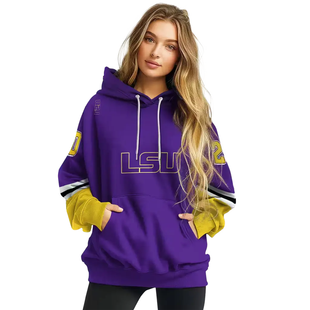 custom lsu tigers striped sleeves purple hoodie high quality custom lsu tigers striped sleeves purple hoodie high quality