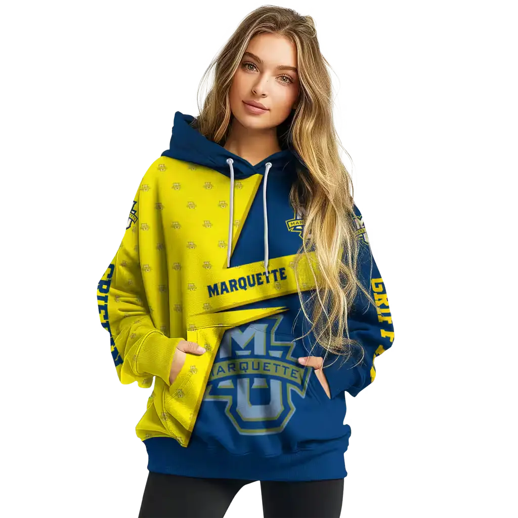 custom marquette golden eagles abstract shape blue hoodie high quality custom marquette golden eagles abstract shape blue hoodie high quality