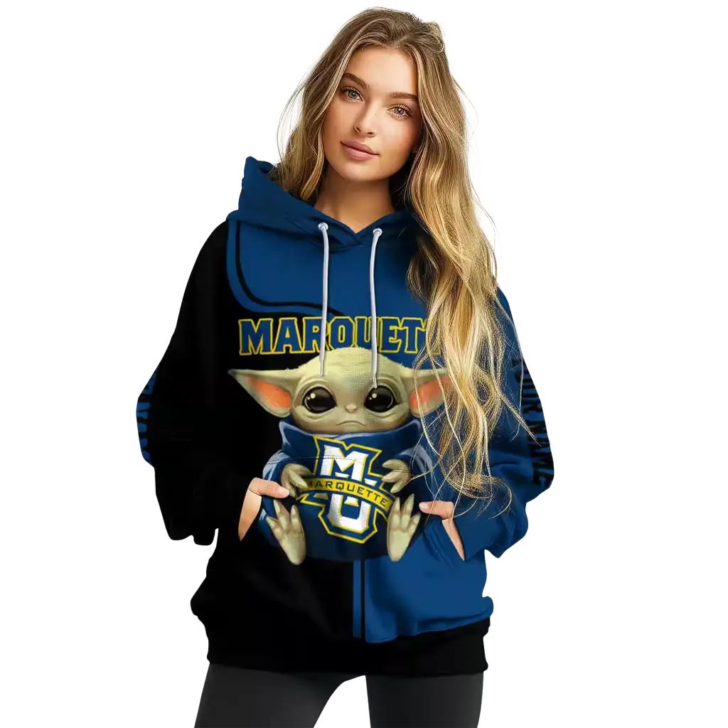custom marquette golden eagles baby yoda blue black hoodie high quality custom marquette golden eagles baby yoda blue black hoodie high quality
