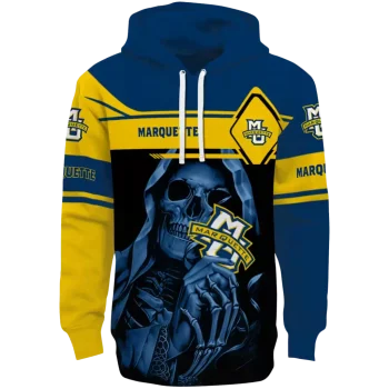 custom marquette golden eagles grim reaper blue black hoodie best selling