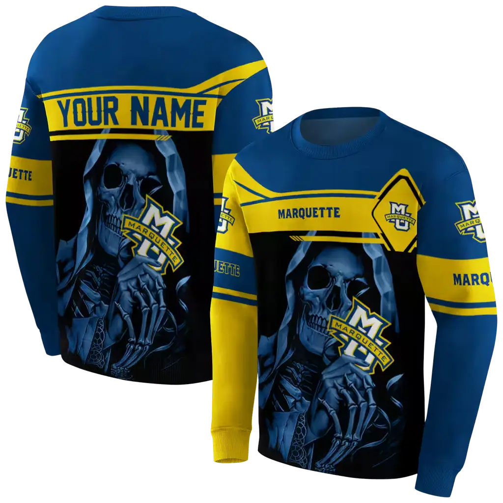 custom marquette golden eagles grim reaper blue black hoodie premium grade custom marquette golden eagles grim reaper blue black hoodie premium grade