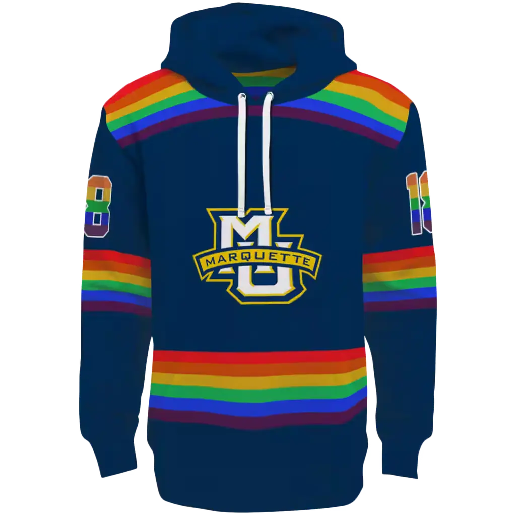 custom marquette golden eagles rainbow stripes blue hoodie best selling custom marquette golden eagles rainbow stripes blue hoodie best selling