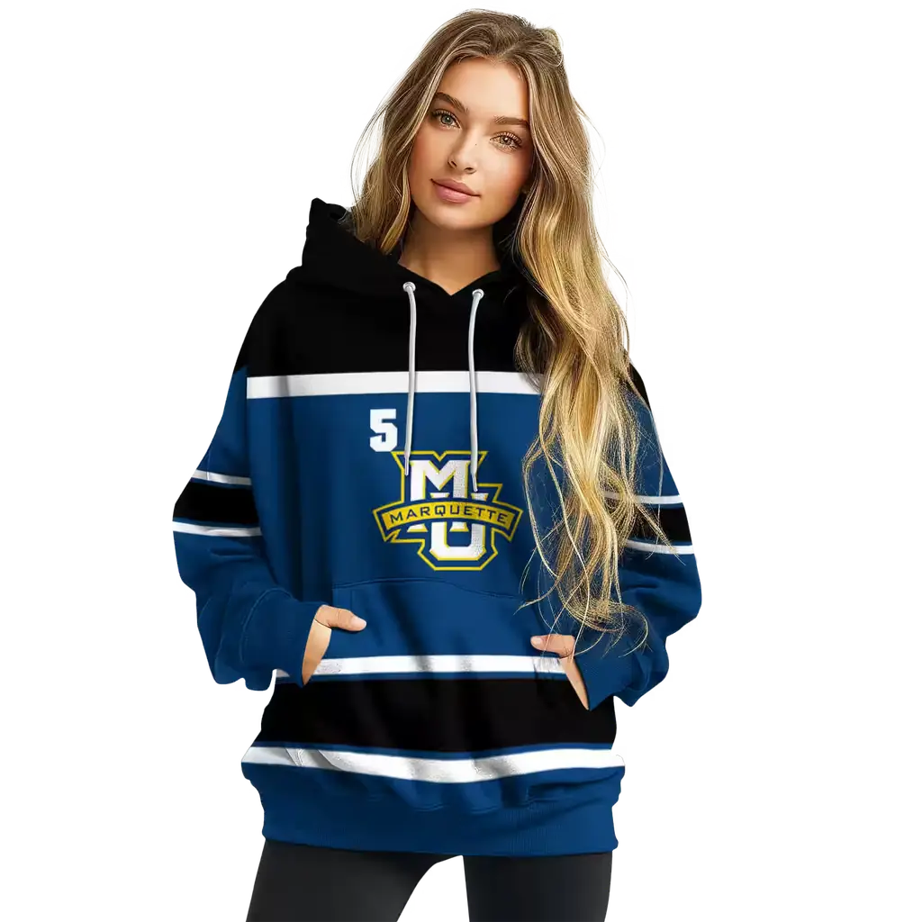custom marquette golden eagles striped pattern blue hoodie high quality custom marquette golden eagles striped pattern blue hoodie high quality