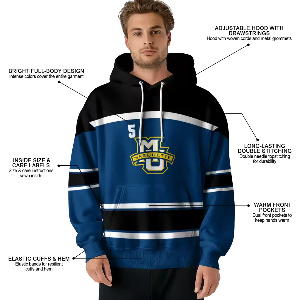 custom marquette golden eagles striped pattern blue hoodie latest model custom marquette golden eagles striped pattern blue hoodie latest model