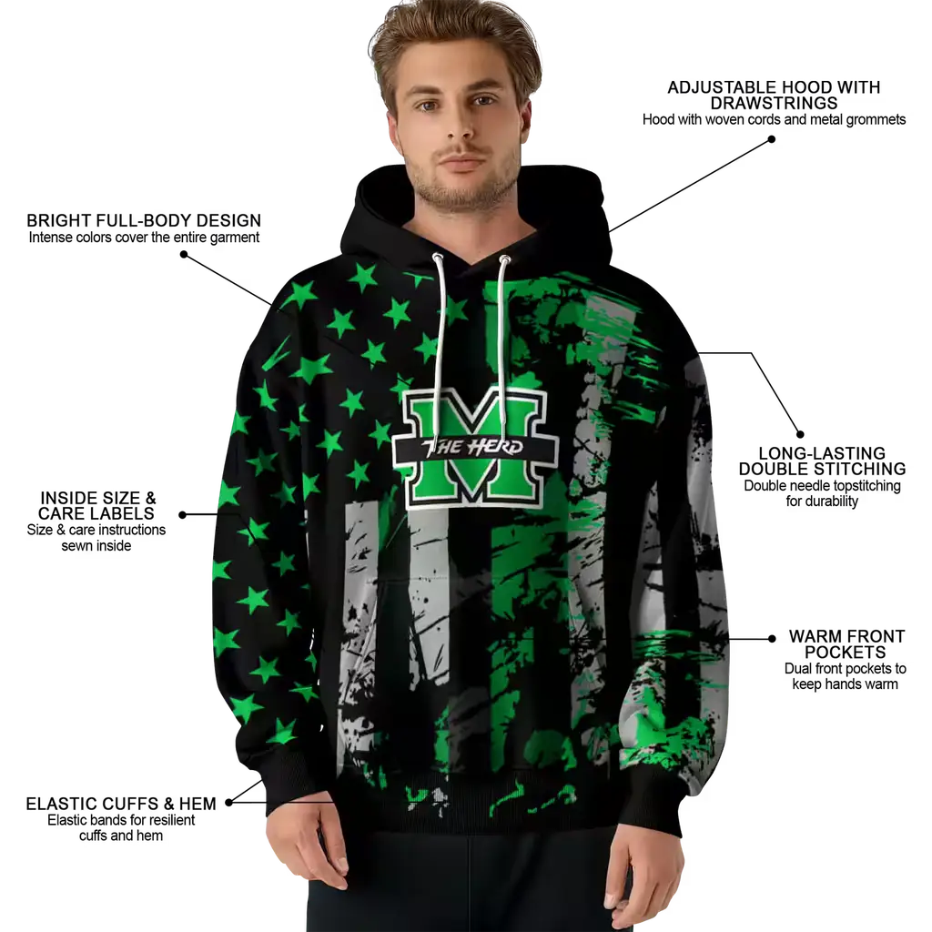 custom marshall thundering herd distressed flag green black hoodie latest model custom marshall thundering herd distressed flag green black hoodie latest model