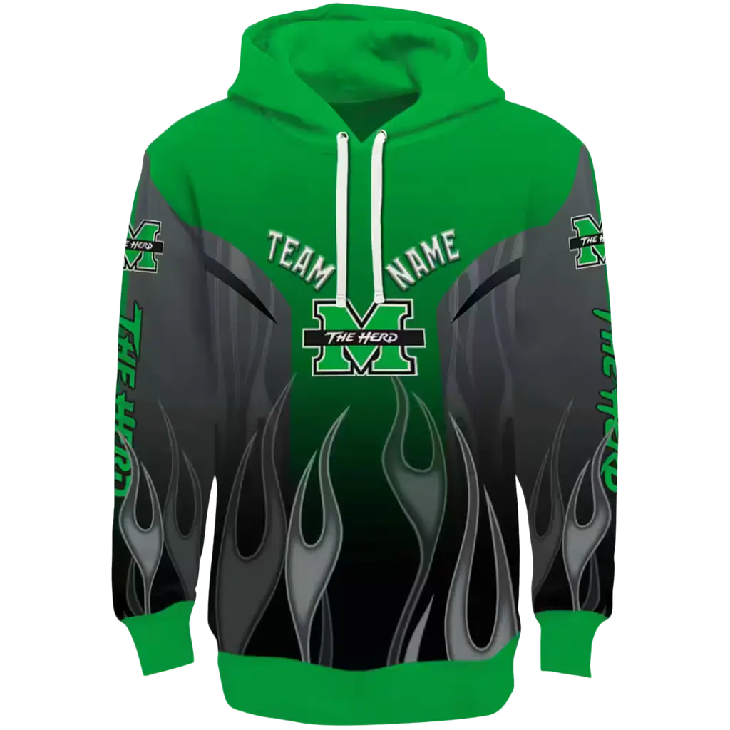 custom marshall thundering herd flame design green hoodie best selling custom marshall thundering herd flame design green hoodie best selling