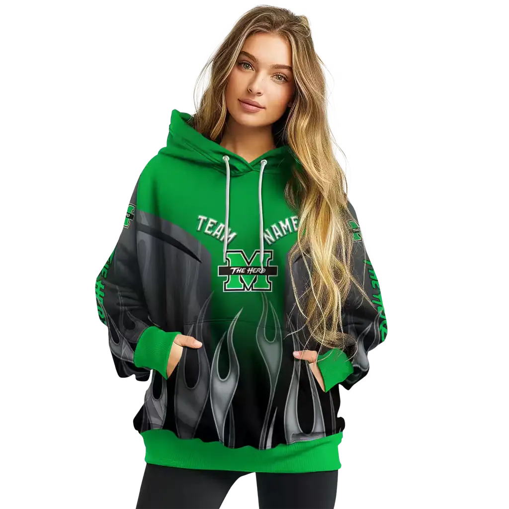 custom marshall thundering herd flame design green hoodie high quality custom marshall thundering herd flame design green hoodie high quality