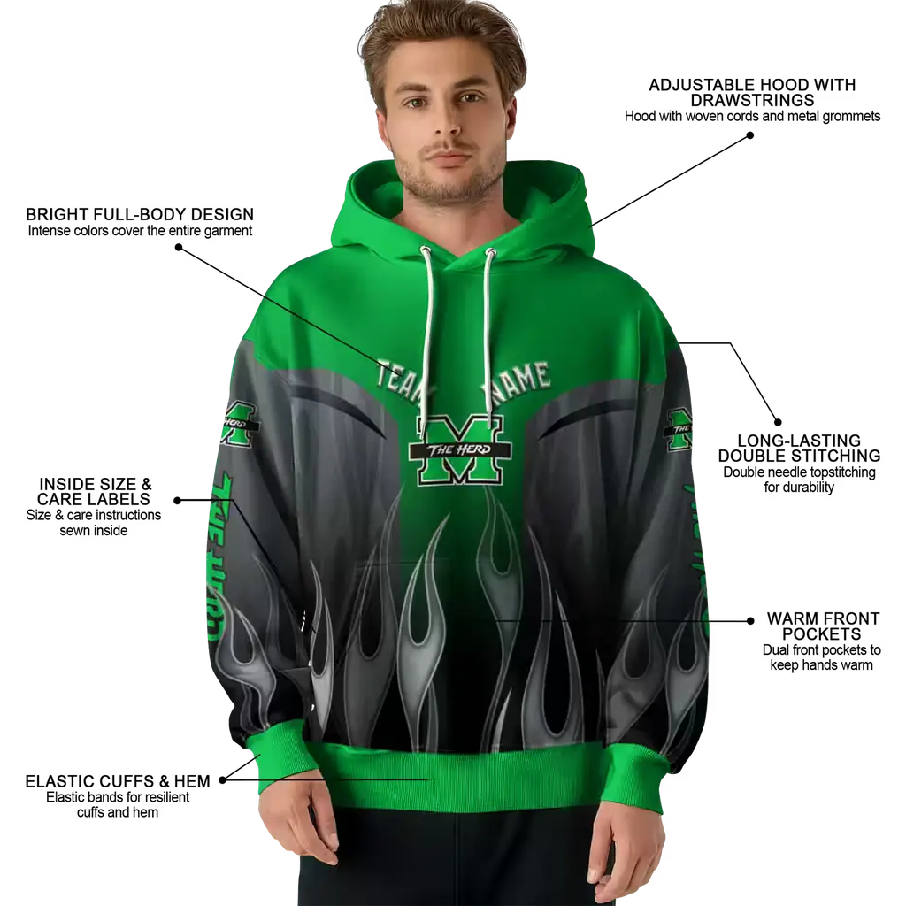 custom marshall thundering herd flame design green hoodie latest model custom marshall thundering herd flame design green hoodie latest model