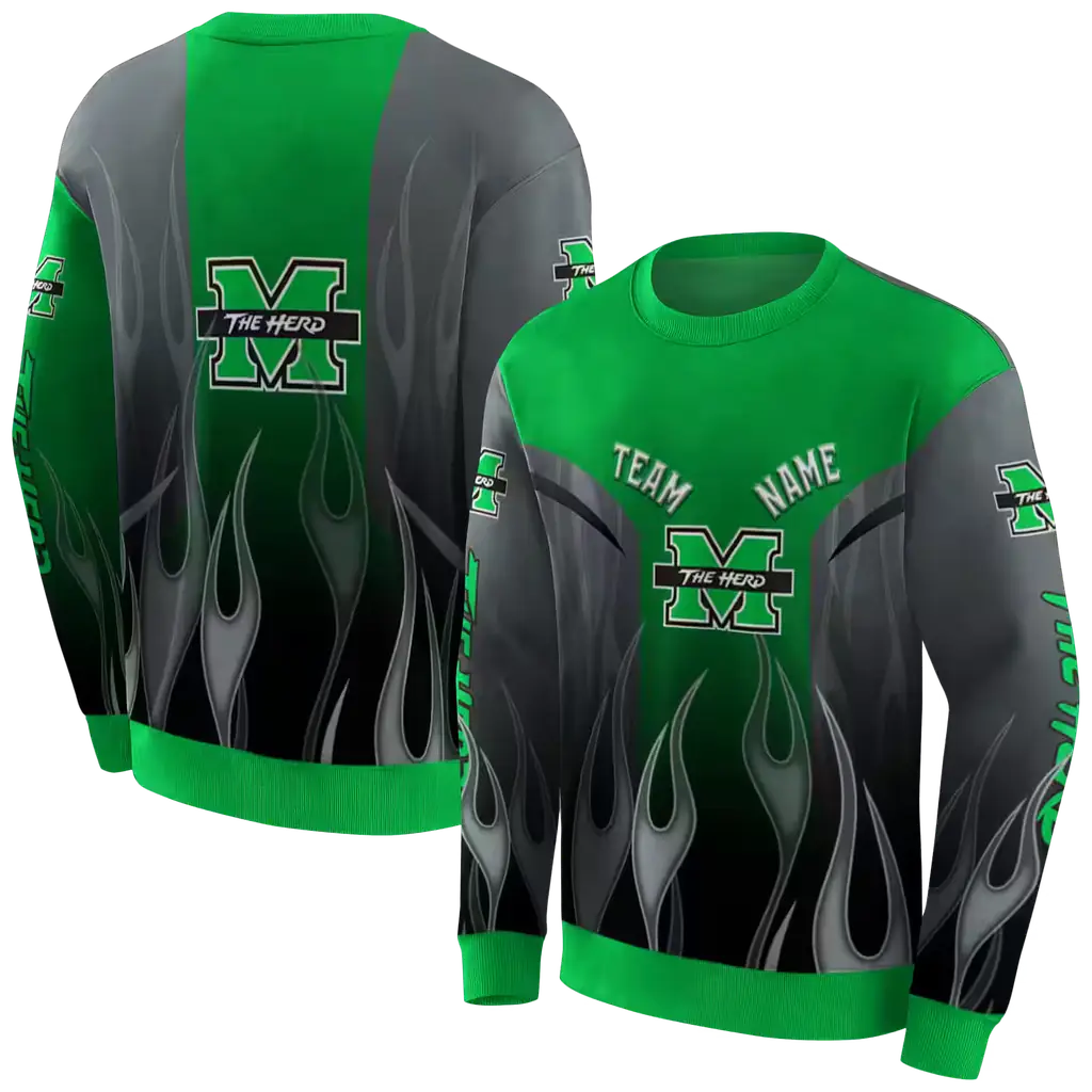 custom marshall thundering herd flame design green hoodie premium grade custom marshall thundering herd flame design green hoodie premium grade