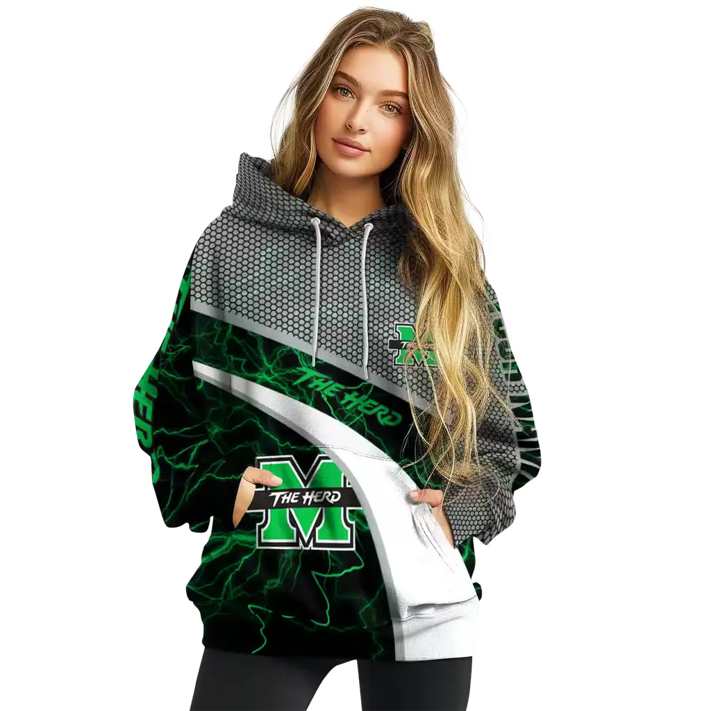 custom marshall thundering herd hexagonal mesh green black gray hoodie high quality custom marshall thundering herd hexagonal mesh green black gray hoodie high quality