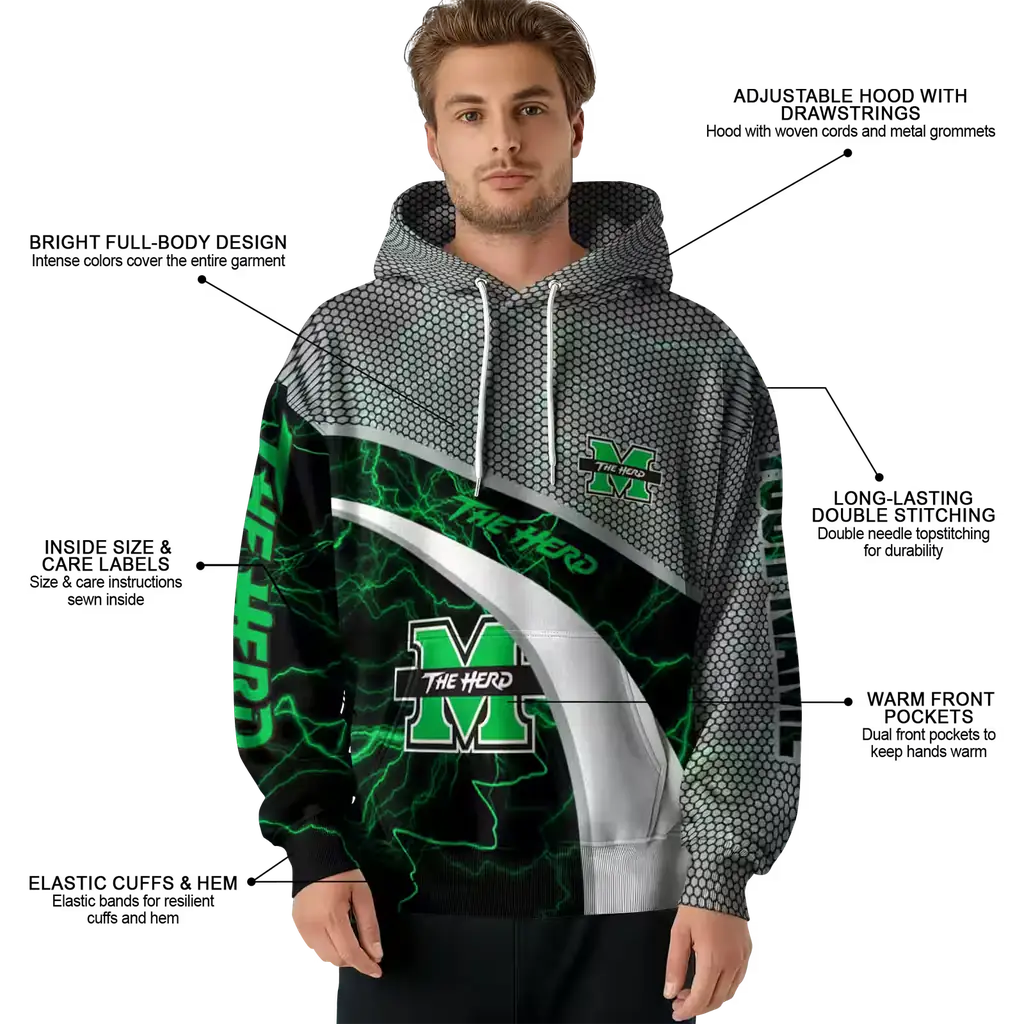 custom marshall thundering herd hexagonal mesh green black gray hoodie latest model custom marshall thundering herd hexagonal mesh green black gray hoodie latest model