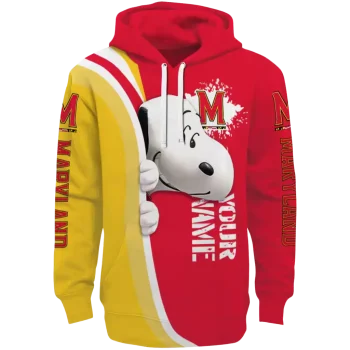 custom maryland terrapins peeking snoopy red hoodie best selling
