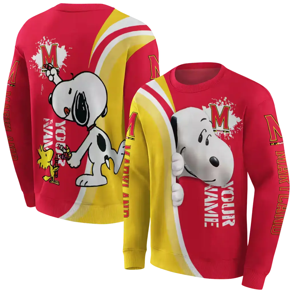 custom maryland terrapins peeking snoopy red hoodie premium grade custom maryland terrapins peeking snoopy red hoodie premium grade