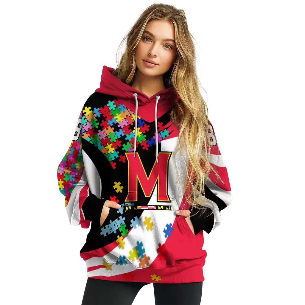 custom maryland terrapins puzzle pieces red hoodie high quality custom maryland terrapins puzzle pieces red hoodie high quality
