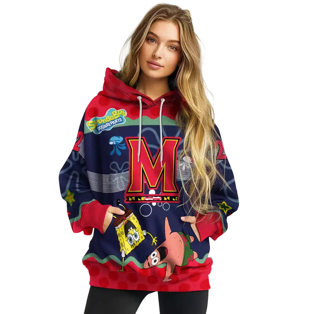 custom maryland terrapins spongebob patrick star red navy hoodie high quality custom maryland terrapins spongebob patrick star red navy hoodie high quality