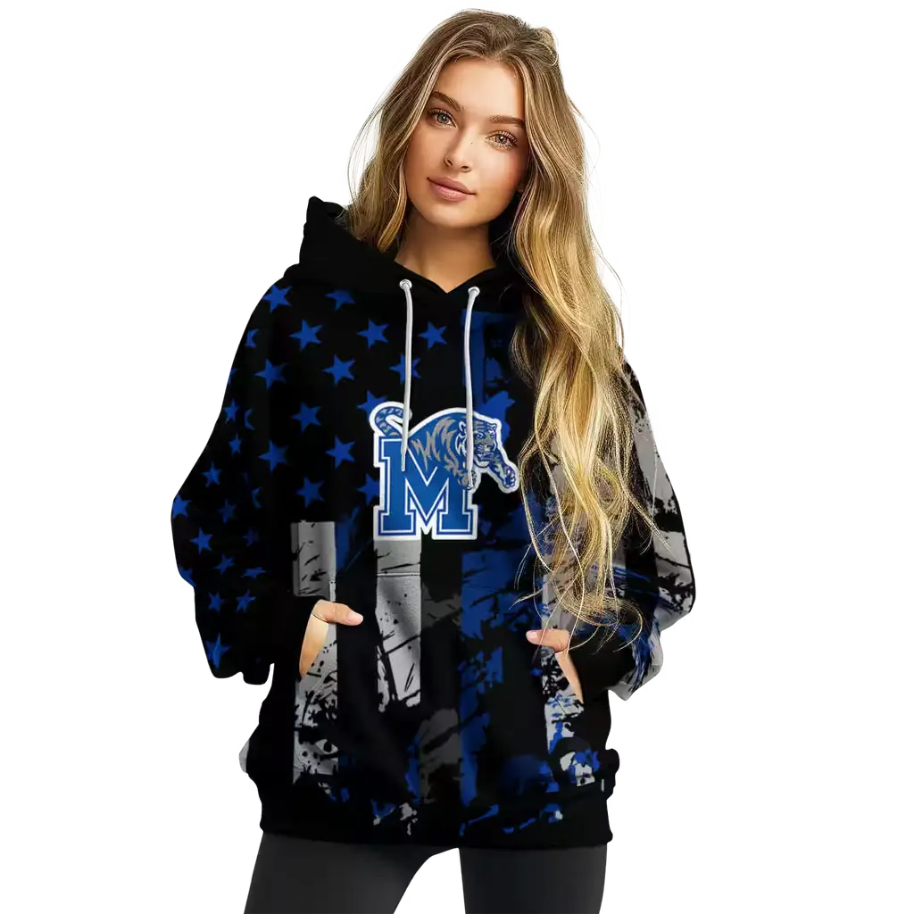 custom memphis tigers distressed flag blue black hoodie high quality custom memphis tigers distressed flag blue black hoodie high quality