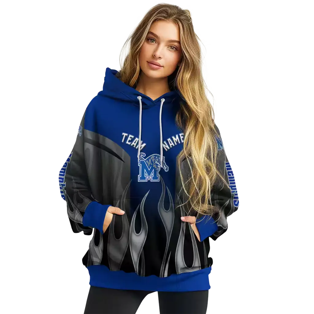custom memphis tigers flame design blue hoodie high quality custom memphis tigers flame design blue hoodie high quality
