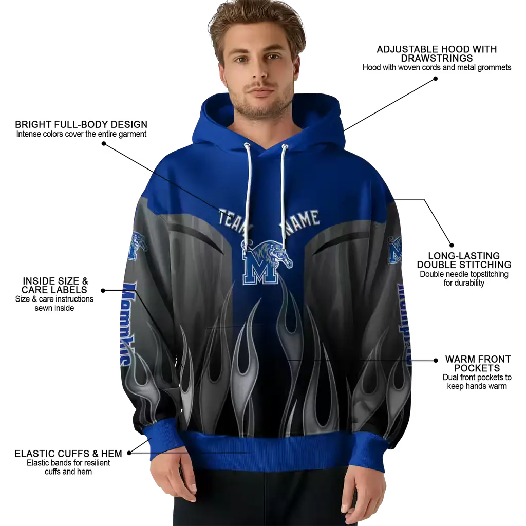 custom memphis tigers flame design blue hoodie latest model custom memphis tigers flame design blue hoodie latest model