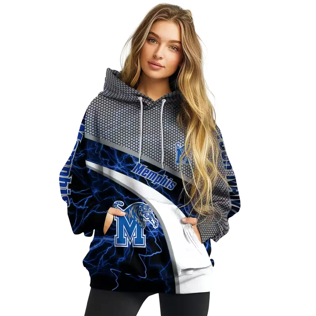 custom memphis tigers hexagonal mesh blue black gray hoodie high quality custom memphis tigers hexagonal mesh blue black gray hoodie high quality