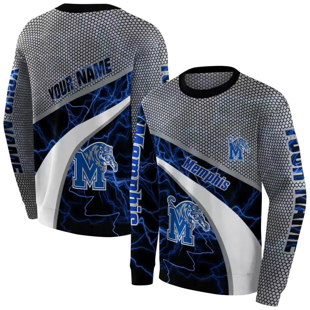 custom memphis tigers hexagonal mesh blue black gray hoodie premium grade custom memphis tigers hexagonal mesh blue black gray hoodie premium grade