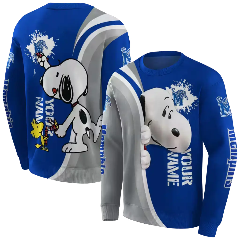 custom memphis tigers peeking snoopy blue hoodie premium grade custom memphis tigers peeking snoopy blue hoodie premium grade