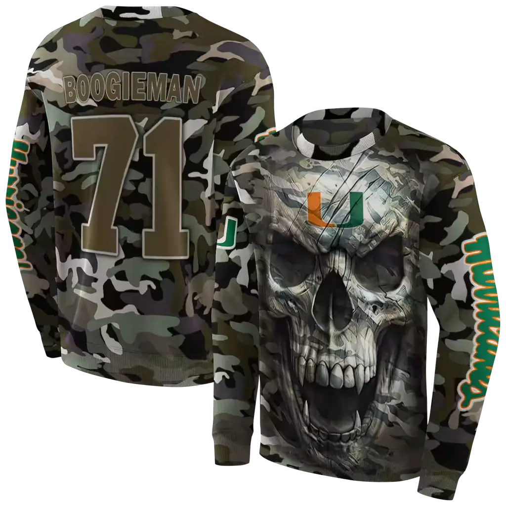 custom miami hurricanes camo skull hoodie premium grade custom miami hurricanes camo skull hoodie premium grade