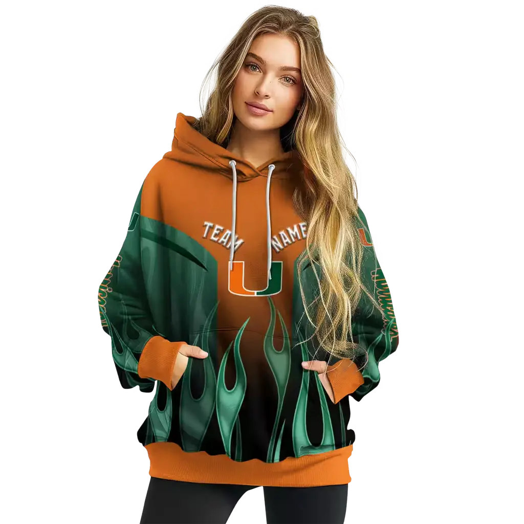 custom miami hurricanes flame design orange hoodie high quality custom miami hurricanes flame design orange hoodie high quality