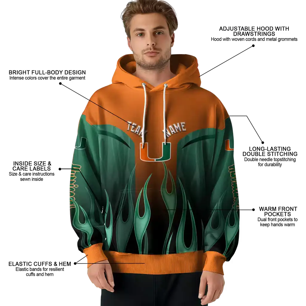 custom miami hurricanes flame design orange hoodie latest model custom miami hurricanes flame design orange hoodie latest model