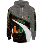 custom miami hurricanes hexagonal mesh orange black gray hoodie best selling