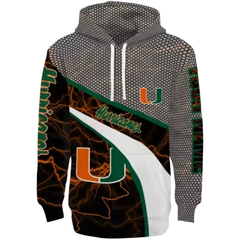 custom miami hurricanes hexagonal mesh orange black gray hoodie best selling