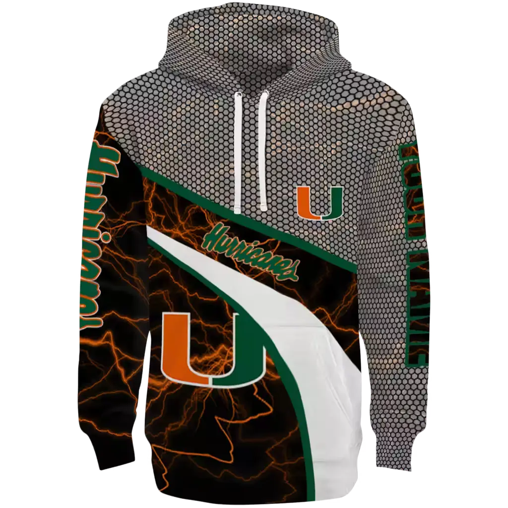 custom miami hurricanes hexagonal mesh orange black gray hoodie best selling custom miami hurricanes hexagonal mesh orange black gray hoodie best selling
