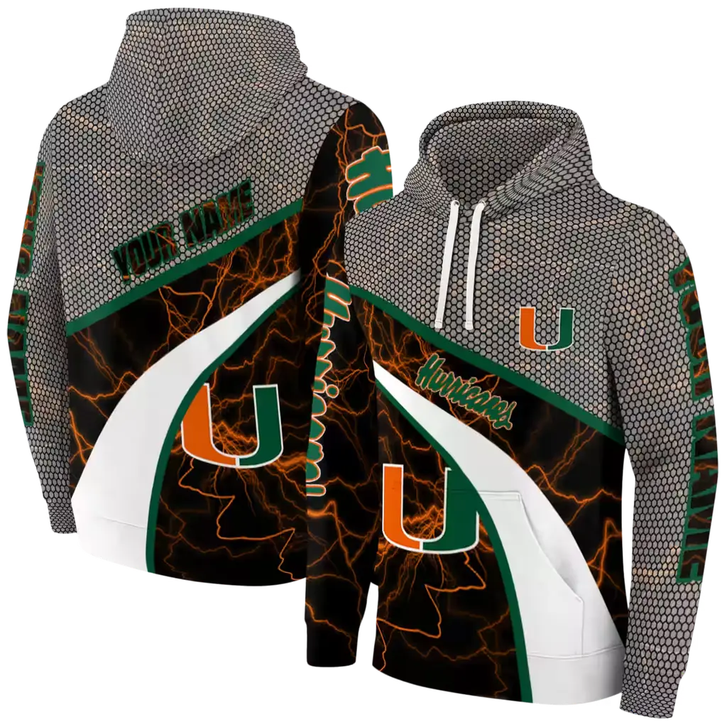 custom miami hurricanes hexagonal mesh orange black gray hoodie fashion forward custom miami hurricanes hexagonal mesh orange black gray hoodie fashion forward