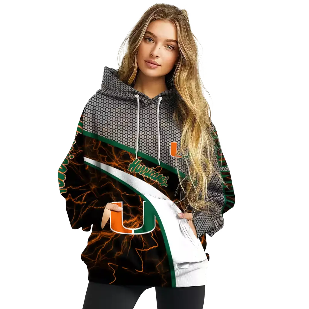 custom miami hurricanes hexagonal mesh orange black gray hoodie high quality custom miami hurricanes hexagonal mesh orange black gray hoodie high quality