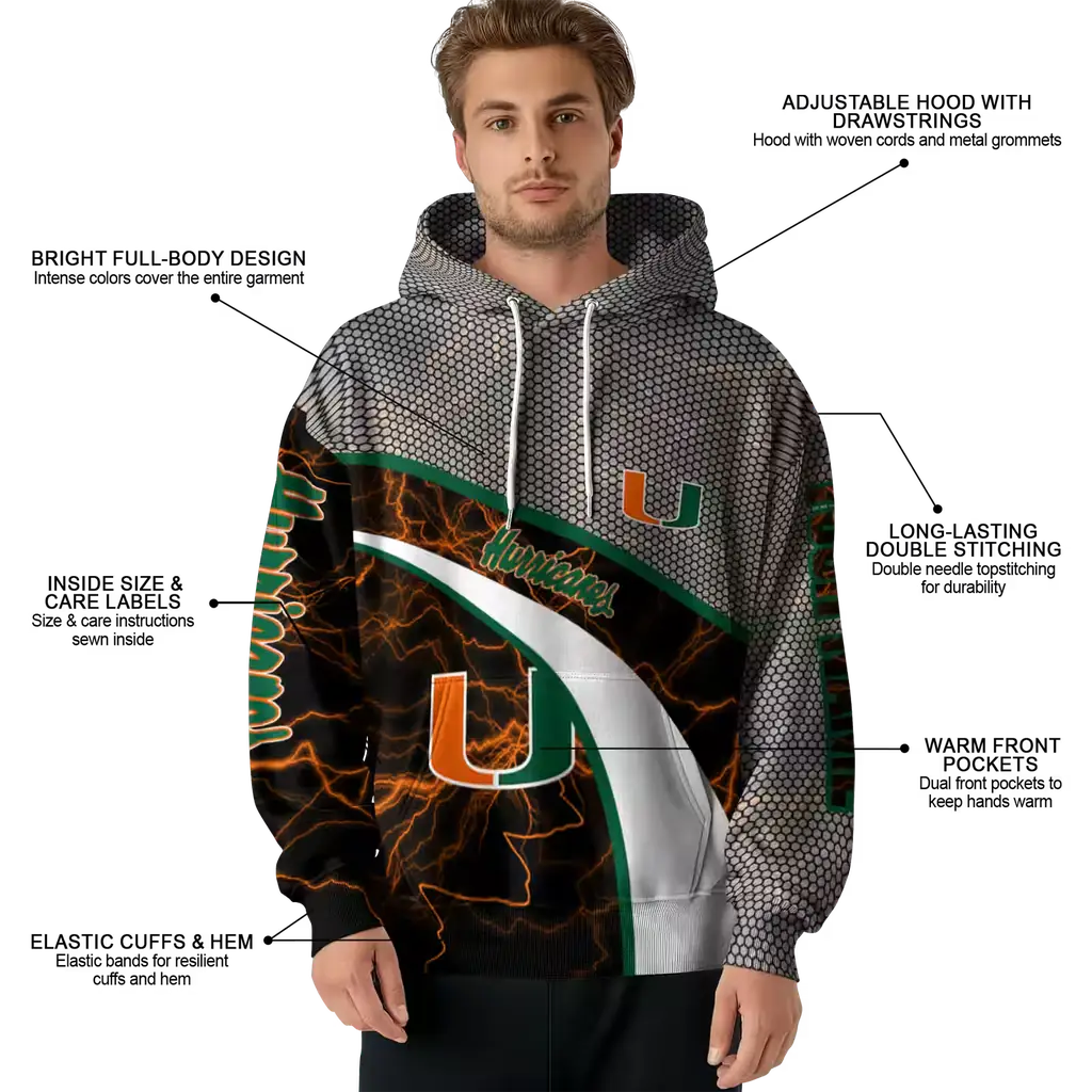 custom miami hurricanes hexagonal mesh orange black gray hoodie latest model custom miami hurricanes hexagonal mesh orange black gray hoodie latest model