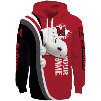 custom miami redhawks peeking snoopy red hoodie best selling