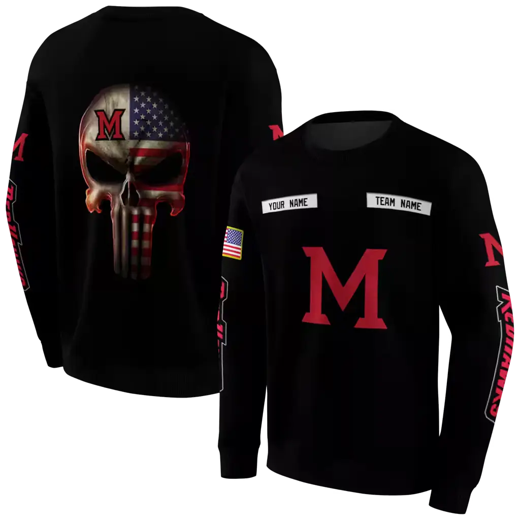 custom miami redhawks punisher skull black hoodie premium grade custom miami redhawks punisher skull black hoodie premium grade