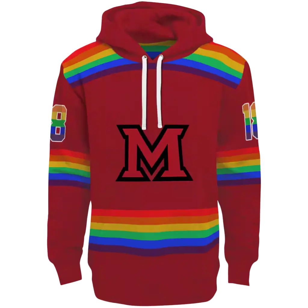 custom miami redhawks rainbow stripes red hoodie best selling custom miami redhawks rainbow stripes red hoodie best selling