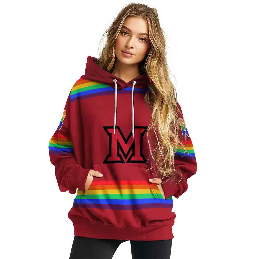 custom miami redhawks rainbow stripes red hoodie high quality custom miami redhawks rainbow stripes red hoodie high quality