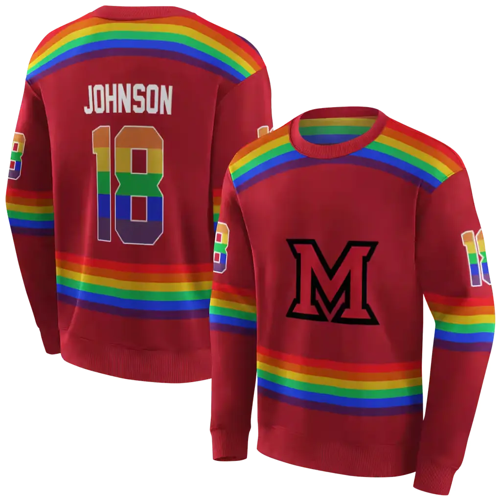 custom miami redhawks rainbow stripes red hoodie premium grade custom miami redhawks rainbow stripes red hoodie premium grade