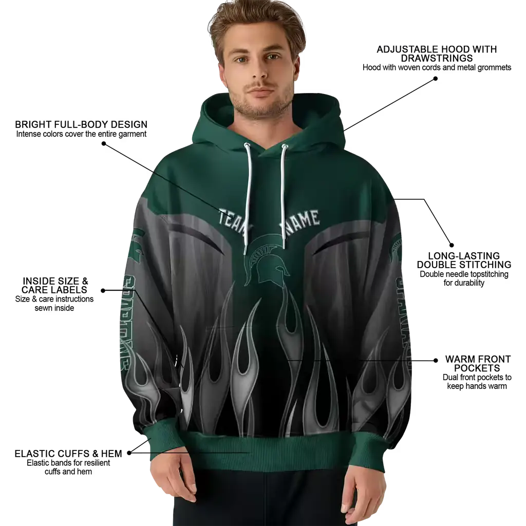 custom michigan state spartans flame design green hoodie latest model custom michigan state spartans flame design green hoodie latest model