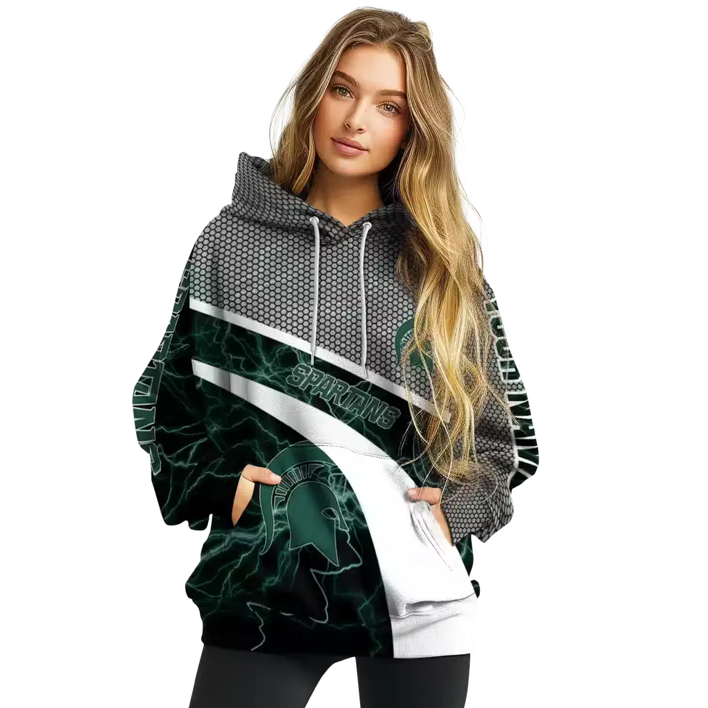 custom michigan state spartans hexagonal mesh green black gray hoodie high quality custom michigan state spartans hexagonal mesh green black gray hoodie high quality