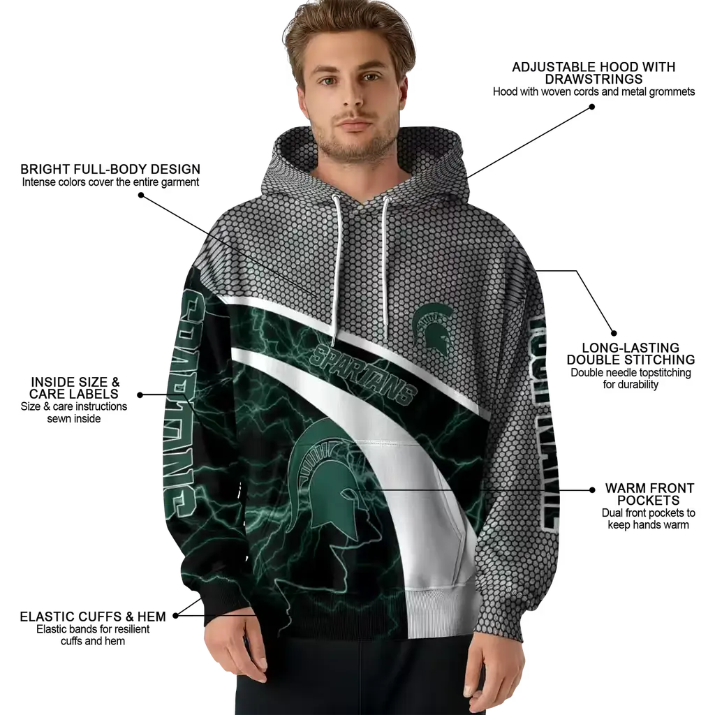 custom michigan state spartans hexagonal mesh green black gray hoodie latest model custom michigan state spartans hexagonal mesh green black gray hoodie latest model