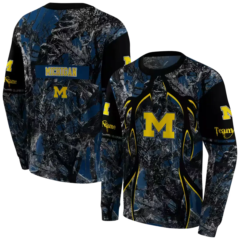 custom michigan wolverines hunting theme blue black hoodie premium grade custom michigan wolverines hunting theme blue black hoodie premium grade
