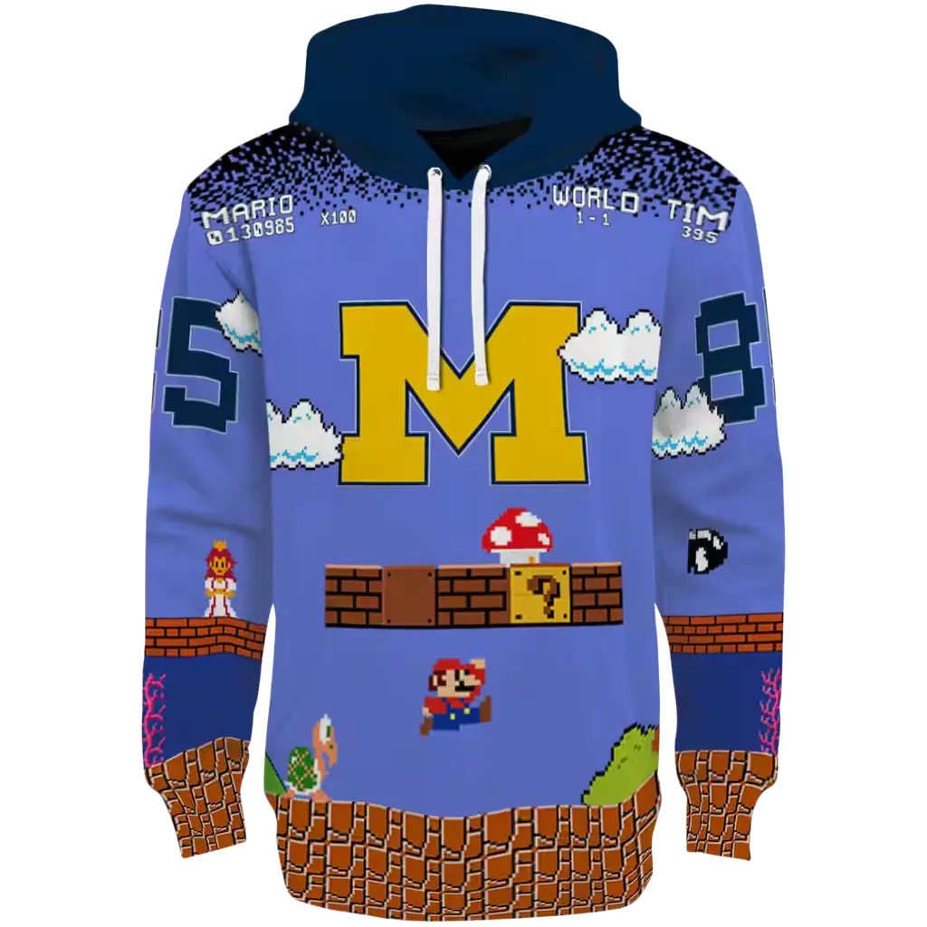 custom michigan wolverines mario blue black hoodie best selling custom michigan wolverines mario blue black hoodie best selling