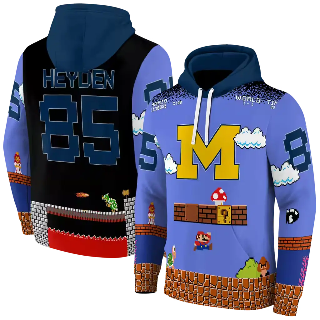 custom michigan wolverines mario blue black hoodie fashion forward custom michigan wolverines mario blue black hoodie fashion forward